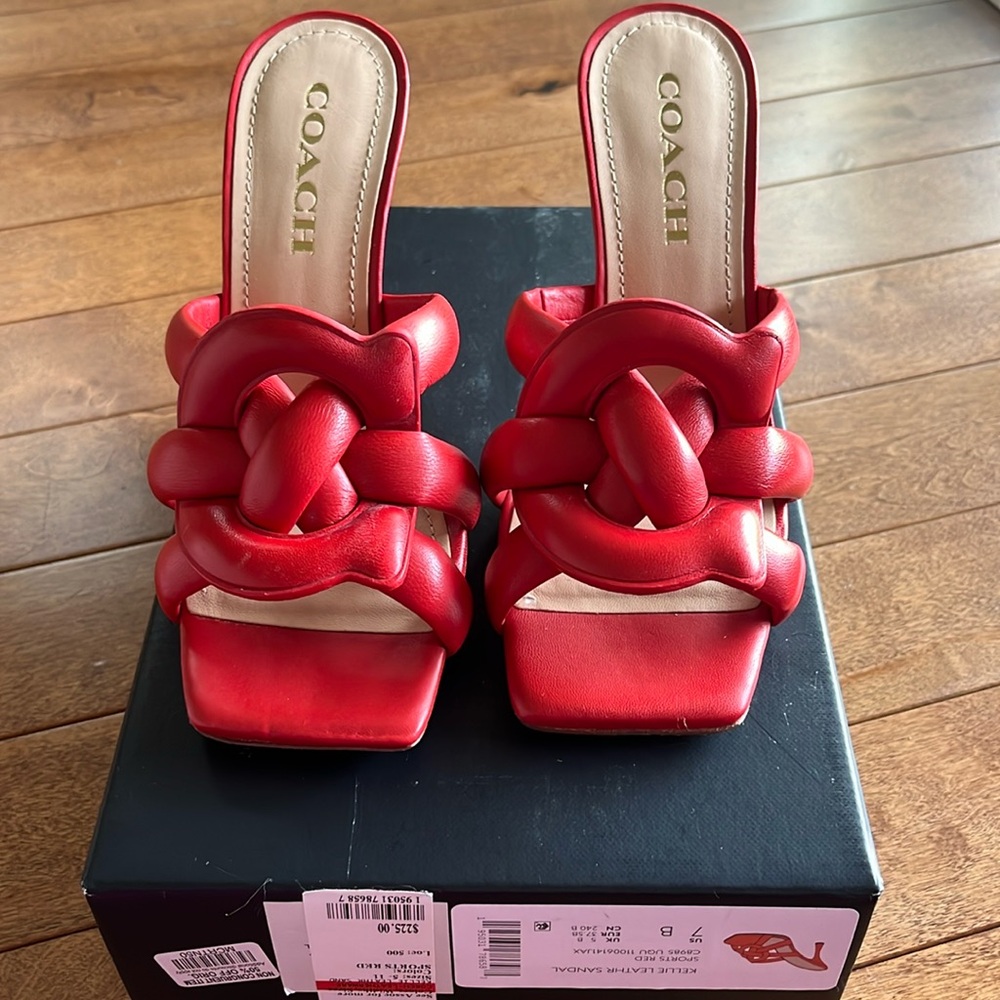 Brand new with box coach leather red sandals size 7 ladies